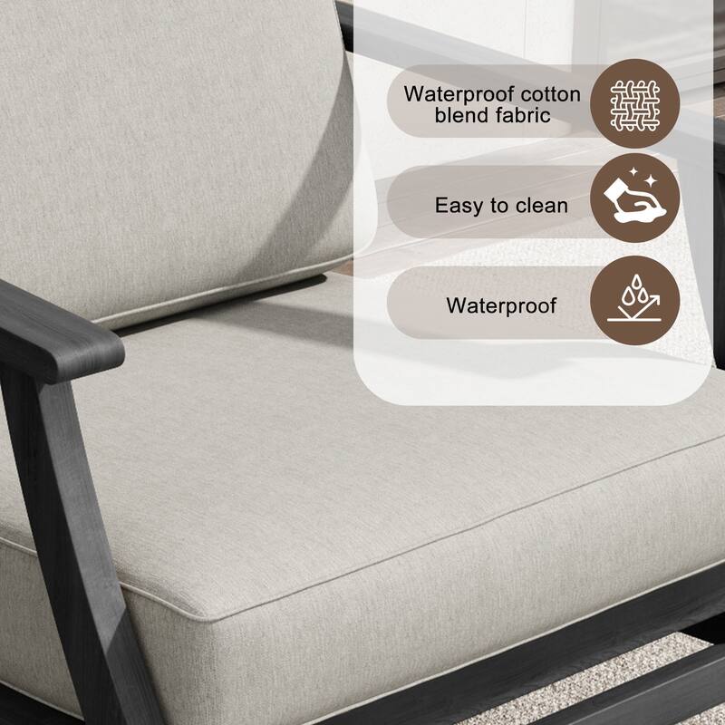 Teak Outdoor Patio Conversation Set with Cushions and Tables (6-Piece)