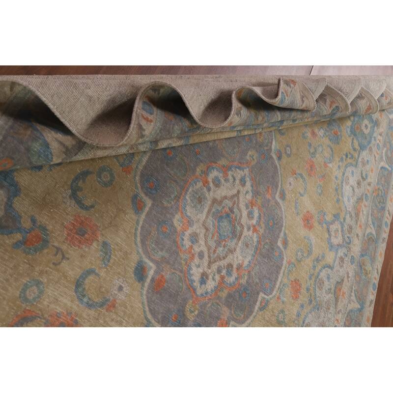 Hand Knotted Oriental 100% Wool Carpet Traditional Medallion Yellow & Gold Tabriz Area Rug - 12' 11'' X 9' 6''