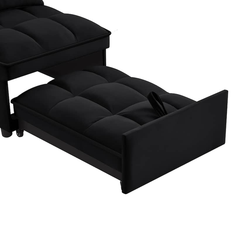 Anmytek 4-in-1 Convertible Single Sofa Bed - Tufted Pull-out Chaise Lounge with Adjustable Backrest, Pillows & Storage Pockets