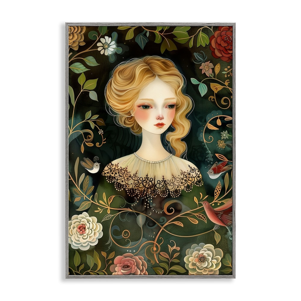 Stupell Victorina Woman with Florals Framed Giclee Art Design By The Dutch Lady