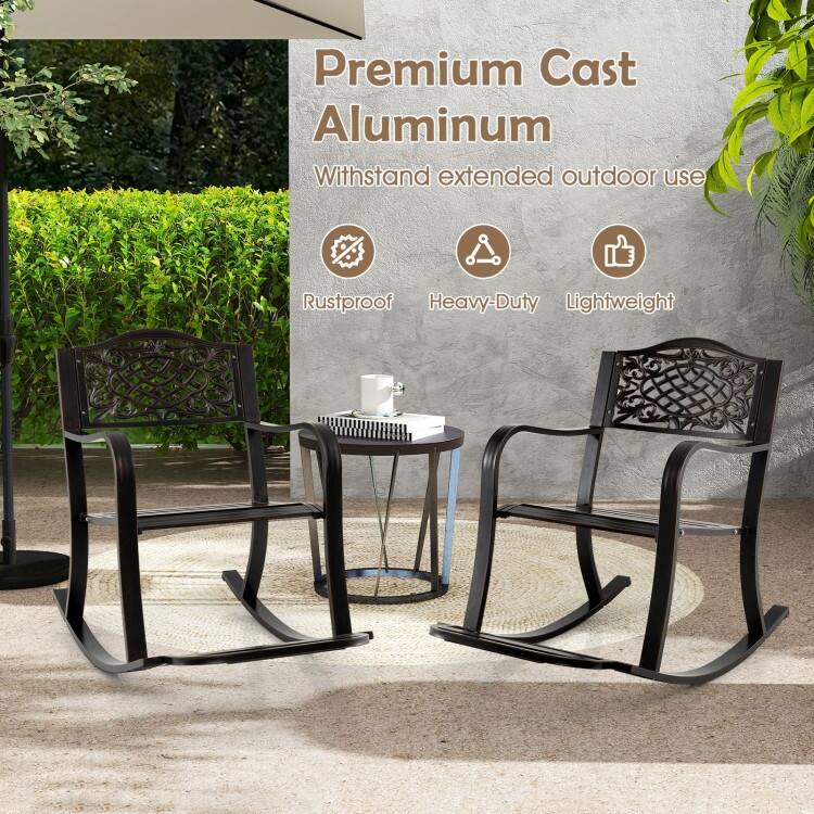 Antique Brown Cast Aluminum Rocking Chair Outdoor Patio Seat - 40" x 24.5" x 35"