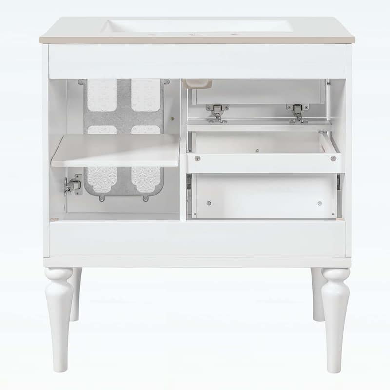 Freestanding Single Vanity with Ceramic Sink,with 2 Drawers and Storage Cabinet