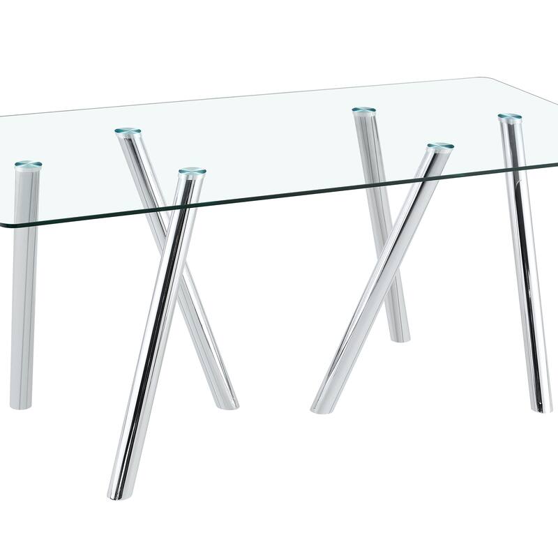 71-Inch Tempered Glass Dining Table with Sturdy Metal Legs