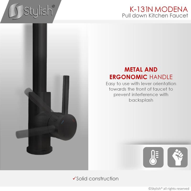 STYLISH Kitchen Sink Faucet Single Handle Pull Down Dual Mode in Stainless Steel - Faucet Height: 14 1/8" | Spout Height: 6 3/4"
