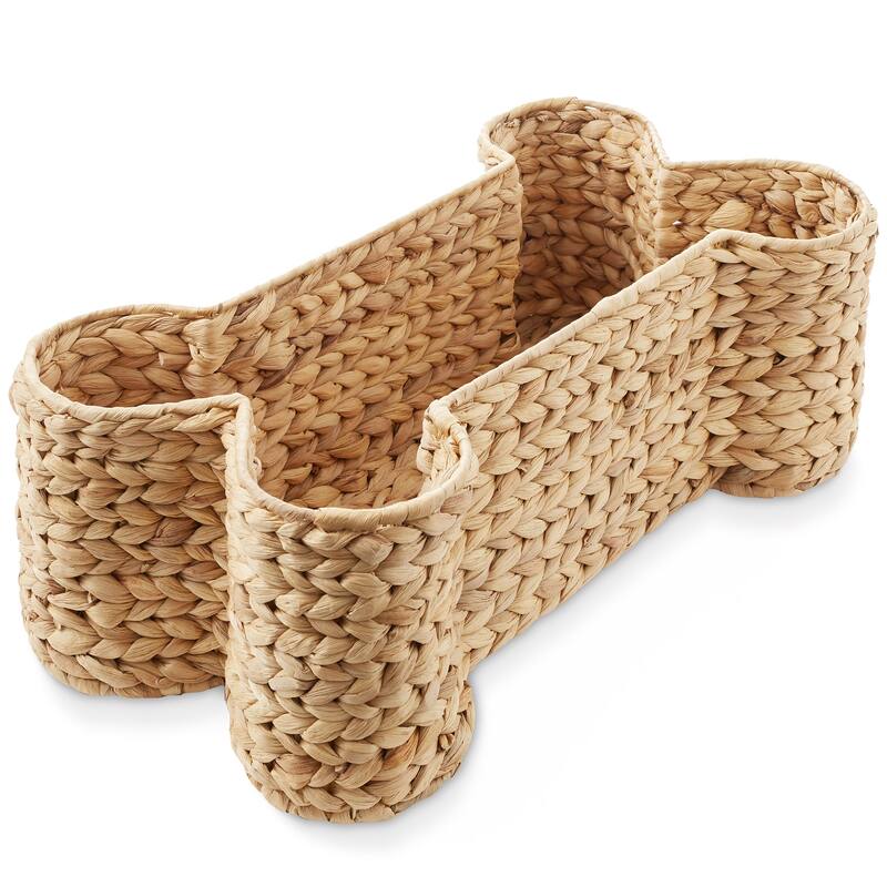 Dog Bone Shaped Storage Basket Organizer Bin for Pet Toys - Natural