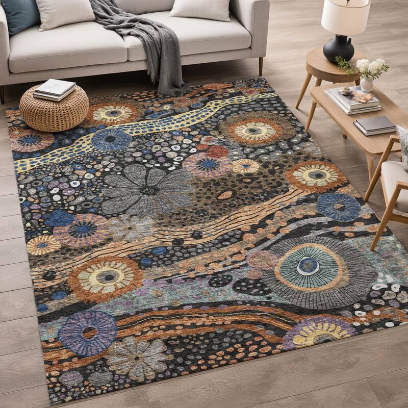 Machine Washable Indoor/ Outdoor Whimsy Floral Chantille Rug