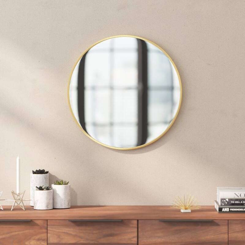 Wall Mount Shatterproof Round Accent Wall Mirror with Metal Frame