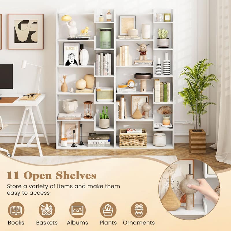 Engineered Wood 11-Shelf Bookcase with Anti-Tip Kits and Floor Pads - 27" L x 9" W x 64" H