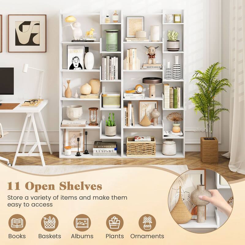 Costway 1/2 PCS 6-tier Bookshelf Tall Display Shelf with 11 Open - See Details