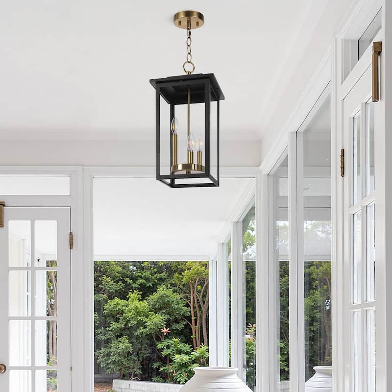 3-Light Transitional Outdoor Hanging Pendant Lantern with Clear Glass