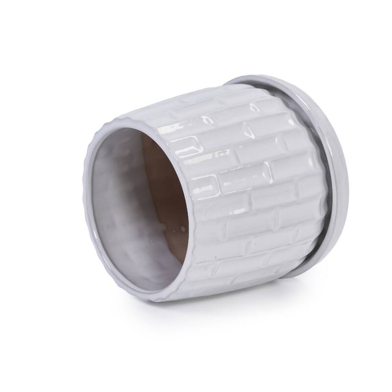 Anmytek Handmade Ceramic Planter Set of 2 White Glazed