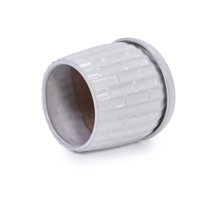 Set of 2 Handmade Ceramic Planters, Includes Saucers, Vertical Ribbed