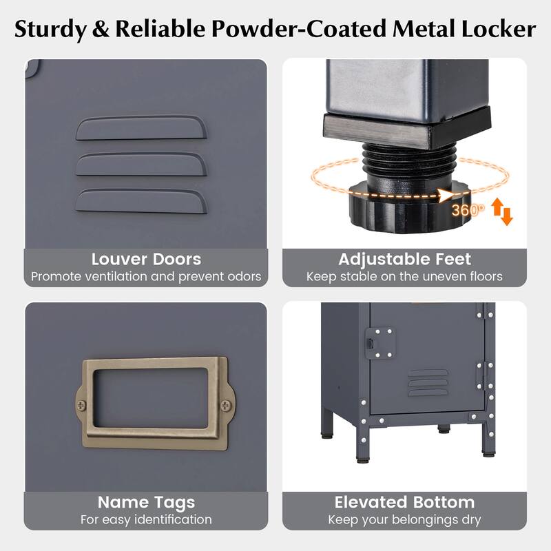Gymax Metal Storage Locker 40'' Industrial Cabinet w/ 3 Lockable Doors