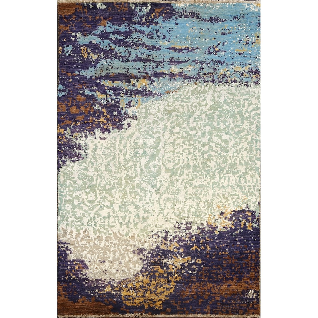 Wool/ Silk Artistic Contemporary Abstract Oriental Area Rug Handmade - 4'1" x 6'1"