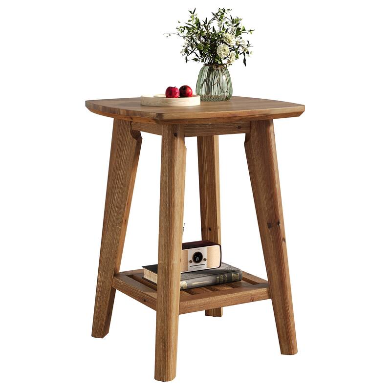 Solid Wood Square End Table with Storage Shelf, 19.68" Wood Side Table for Living Room, Sofa Side