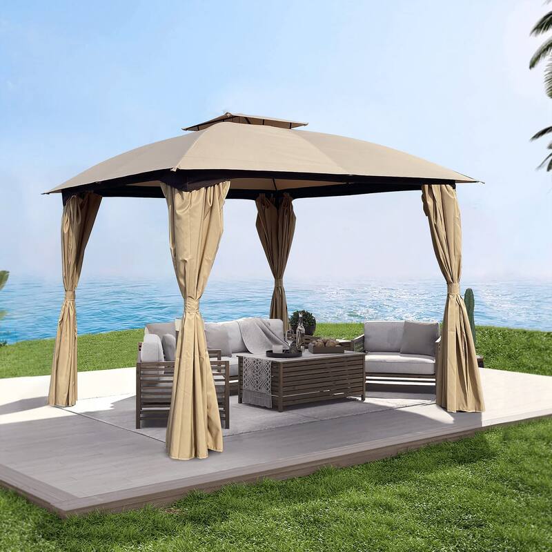 10x10 Ft Outdoor Patio Garden Gazebo Canopy, Outdoor Shading, Gazebo Tent With Curtains