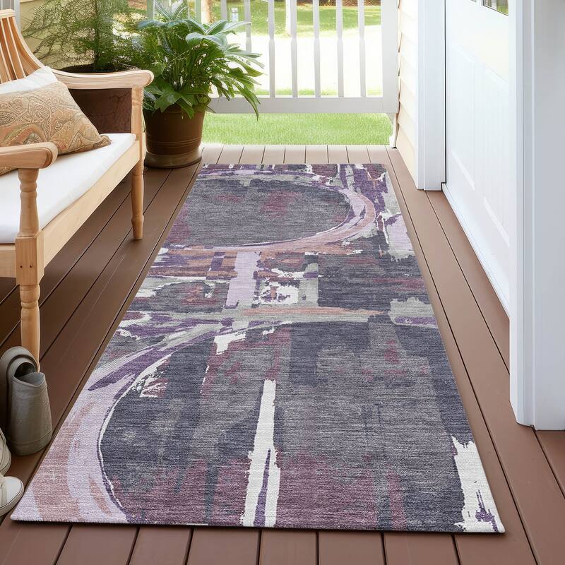 Machine Washable Indoor/ Outdoor Chantille Contemporary Abstract Rug - Purple - 2'3" x 7'6"