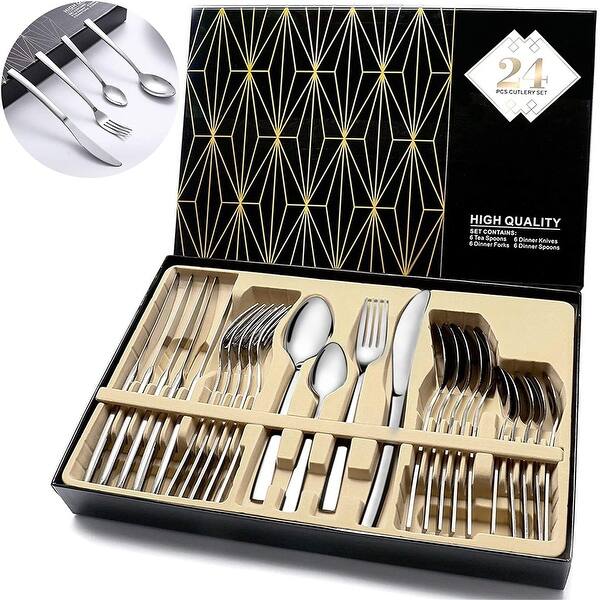 Cutlery Set Dinner Traditional Flatware Modern with Gift Box 40-Piece Stainless Steel Modern Flatware Knife Fork Spoons with Mirror Polish