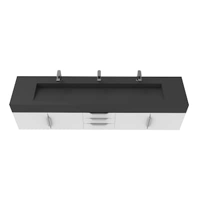Nile 84-Inch Wall Mounted Bathroom Vanity Set w/ Black Top