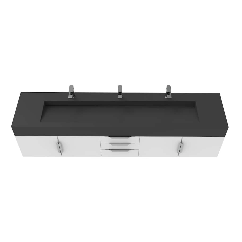 Nile 84-Inch Wall Mounted Bathroom Vanity Set w/ Black Top
