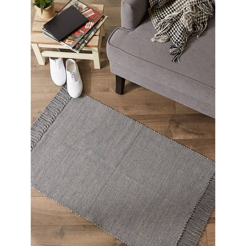 DII Gray and Off White 2-Tone Ribbed Rug 2x3 Ft - 24.0 In. L X 36.0 In. W X 0.2 In. H