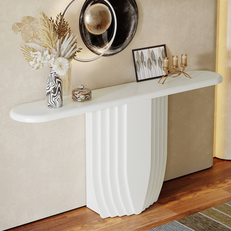 Modern White Entryway Console Table, 63 inch Wooden Sofa Table