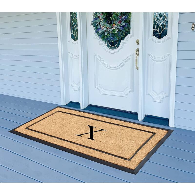 A1HC Natural Coir Monogrammed Door Mat for Front Door, Durable Large Outdoor Rug, Heavy Duty Welcome Doormat - 24" X 48"