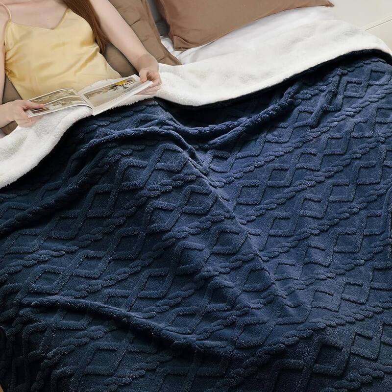Tufted Sherpa Electric Blanket with 6 Heating Levels for Living Room, Bedroom, Blue - 72*84Inch