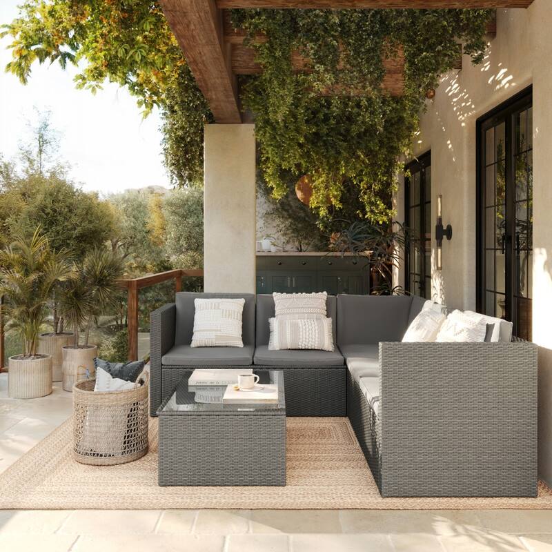 Indoor/Outdoor Patio Wicker Rattan Sofa and Table Set