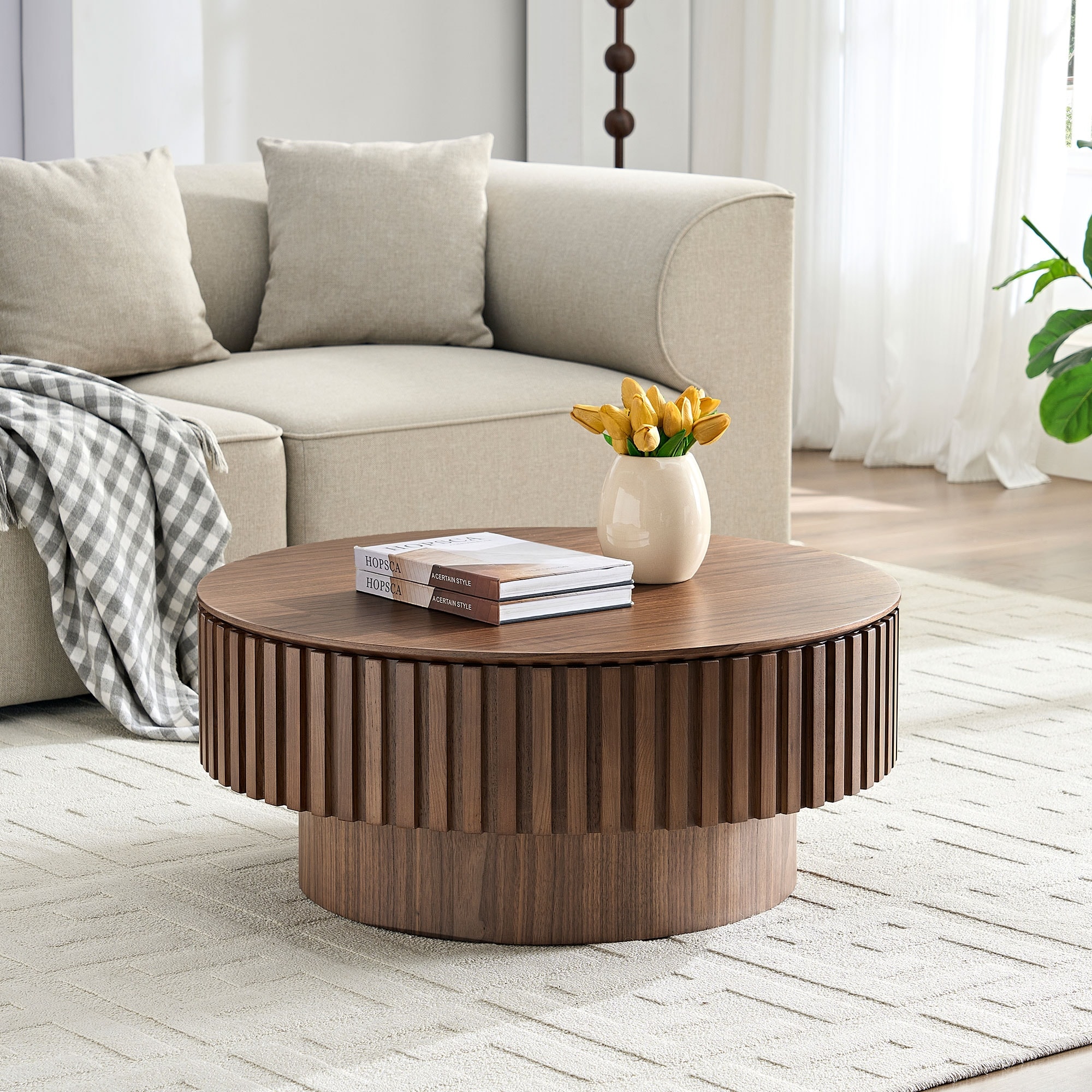 31.49'' Round Coffee Table Side Table with Storage, Modern Sofa Table End Table for Apartment Living Room