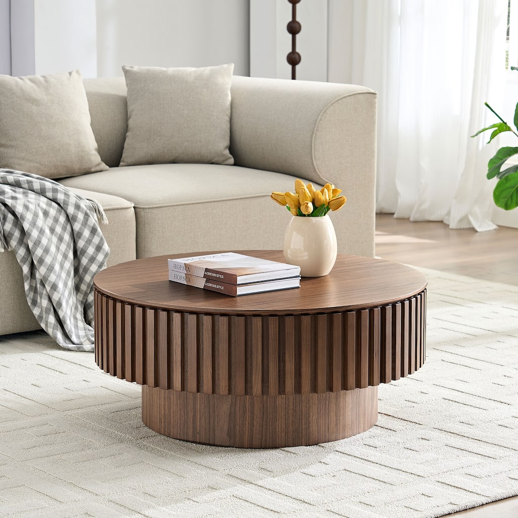 31.49'' Round Coffee Table Side Table with Storage, Modern Sofa Table End Table for Apartment Living Room
