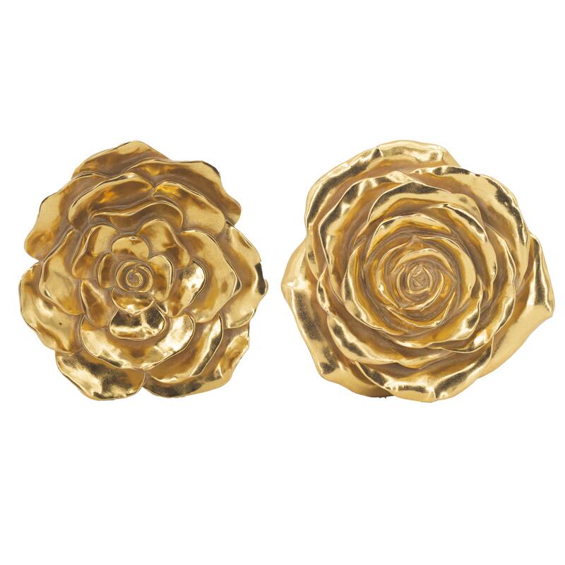 Contemporary Rose Hanging Wall Decor with Gold Resin Floral Sculpture, for Living Room Hallway Bedroom Office