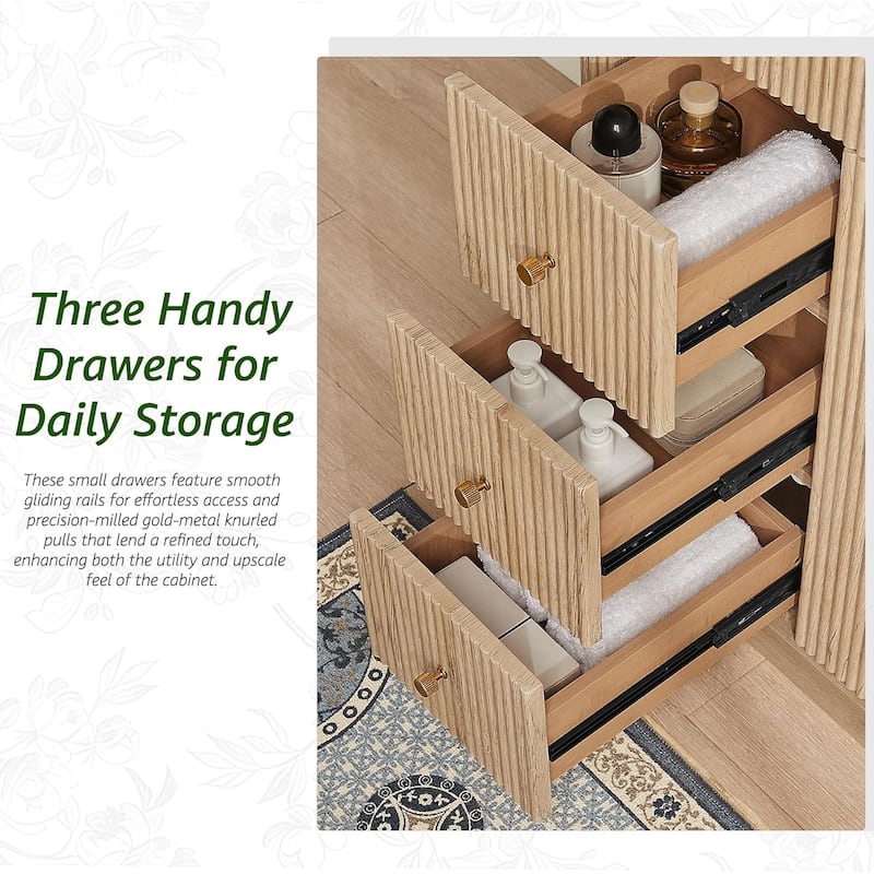 36" Modern Fluted Bathroom Vanity with Sink, Washstand for Kitchen