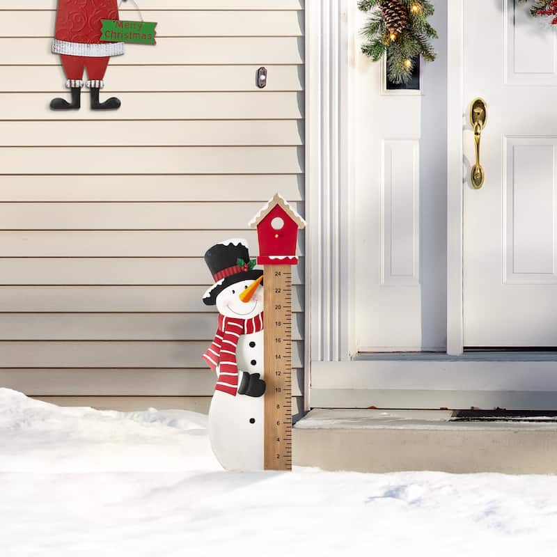 Glitzhome Christmas LED Lighted Wooden Snowman Gauge Yard Stake Wall Decor