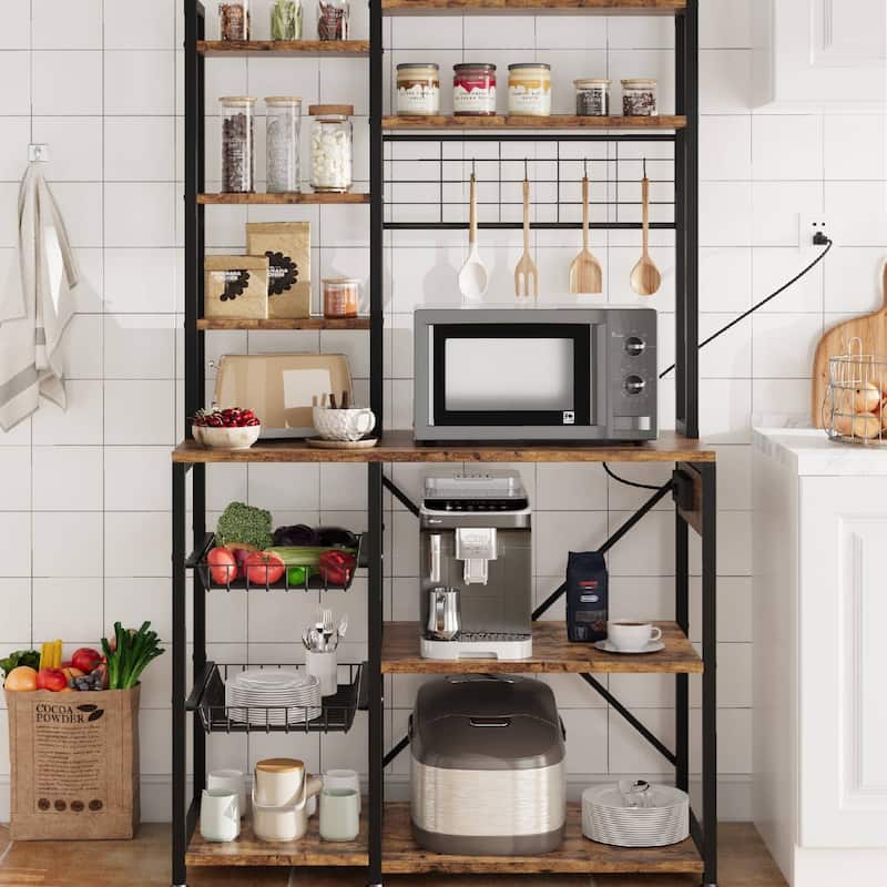 Bakers Rack with Power Outlet for Kitchen Spice