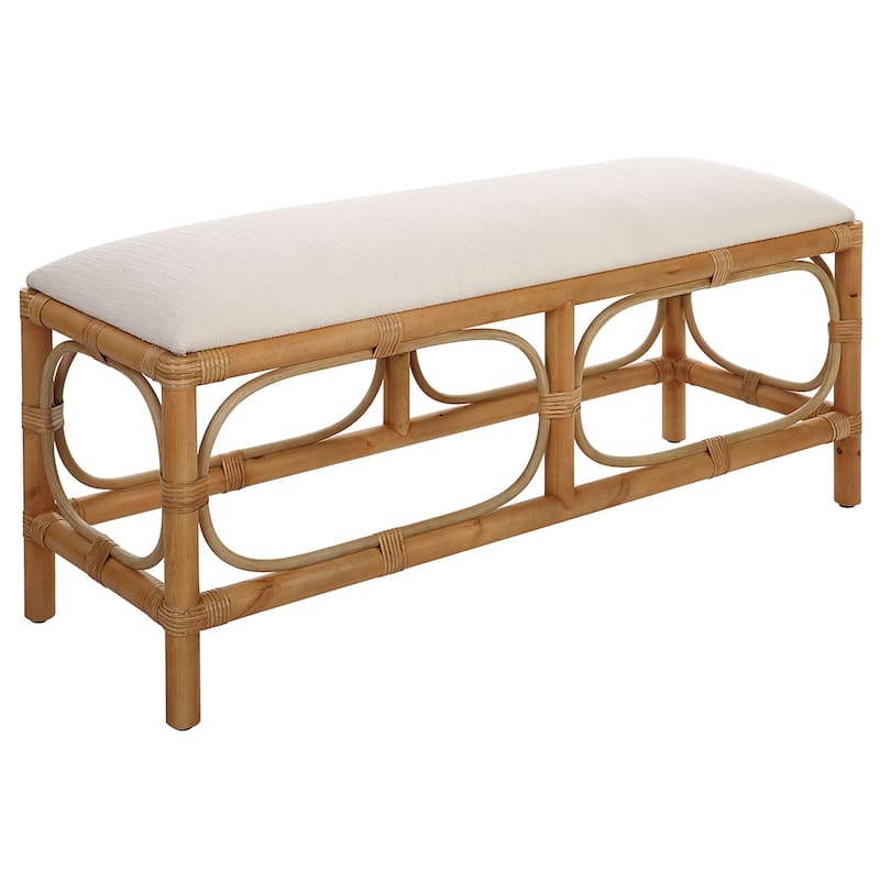Uttermost Laguna White Fabric Rattan Bench - 48"W x 21"H x 16"D