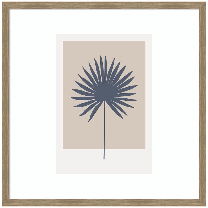 Kate and Laurel Muted Tan and Blue Colorblock Botanical Palm by The Creative Bunch Studio Framed Wall Art Print - 34 x 34 - Brown