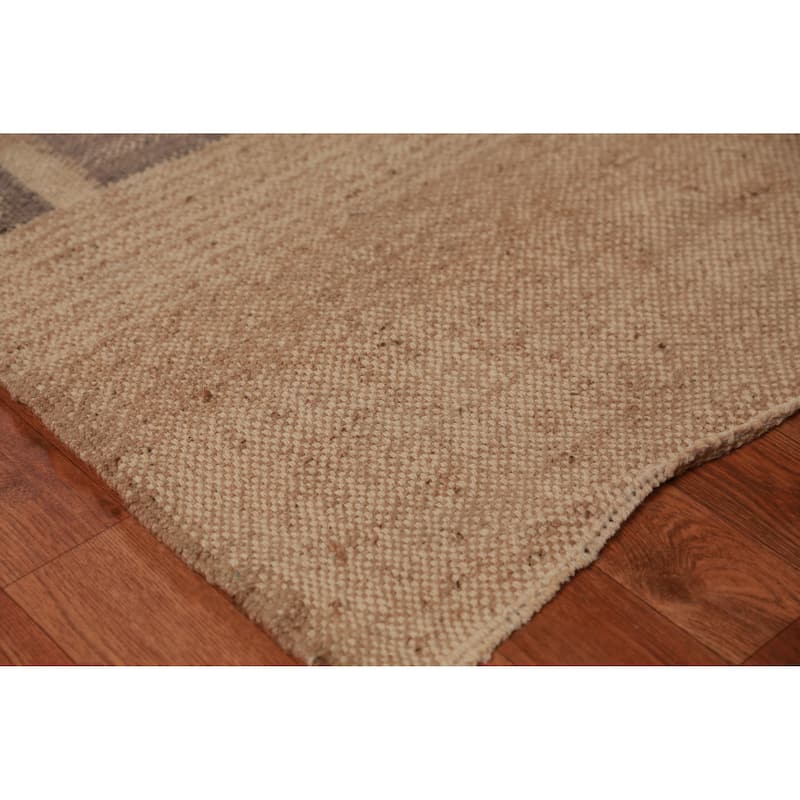 Hand Woven Oriental 100% Jute Carpet Modern Stripe Brown Kilim Area Rug - 9' 9'' X 8' 7''