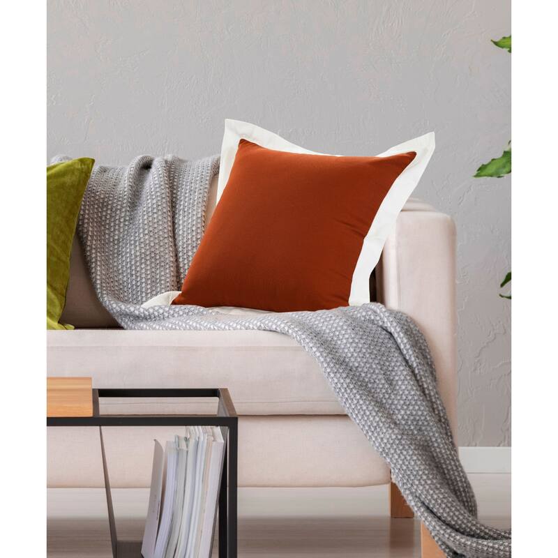 HomeRoots 20" X 20" Cinnamon And White 100% Cotton Geometric Zippered Pillow
