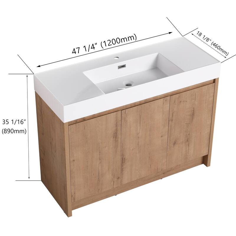 BNK 24/30/48/60 inch Freestanding Resin Sink Bathroom Vanity with Soft Close Door and Adjustable Shelf