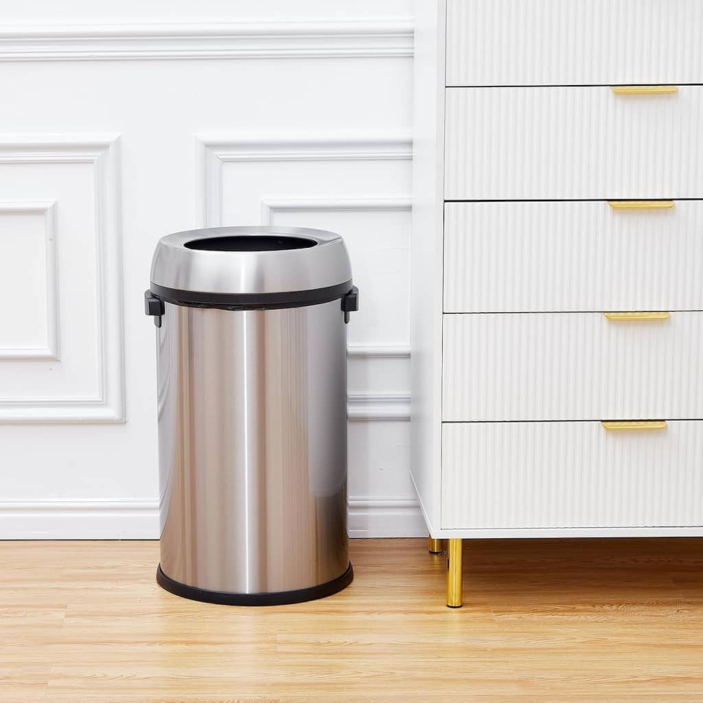 17 Gallon Commercial Open Top Trash Can with Swing Lid for Kitchen, Outdoor, Home, Office