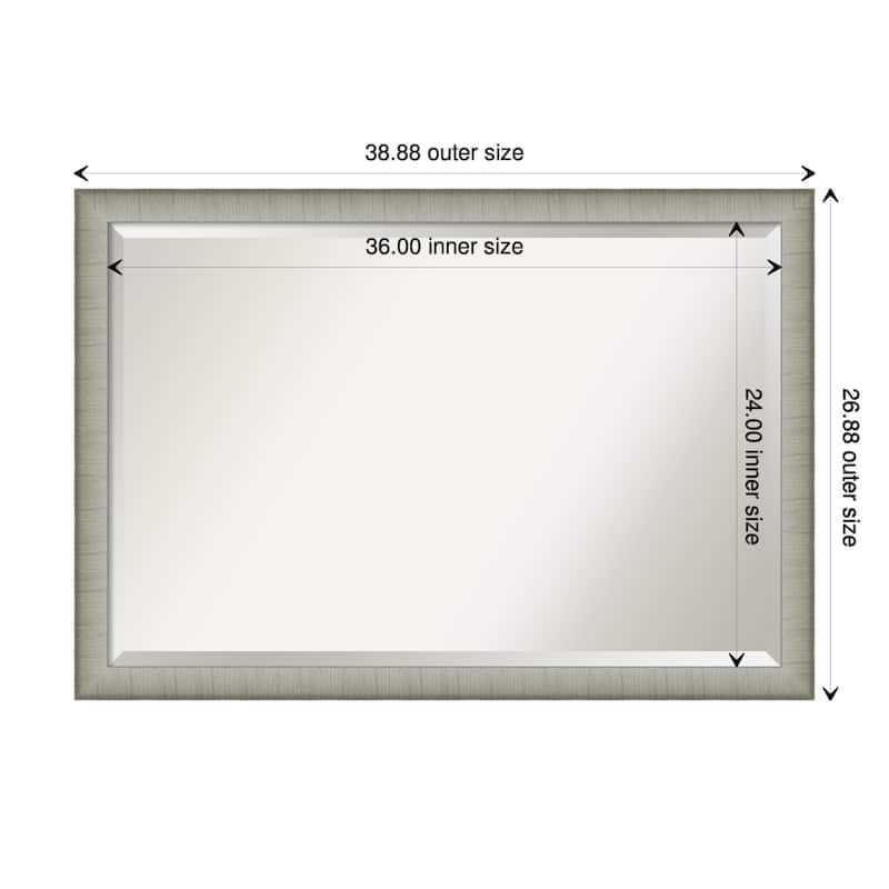 Beveled Wall Mirror - Elegant Brushed Bronze Narrow Frame - 39 x 27-inch - Elegant Brushed Pewter Narrow