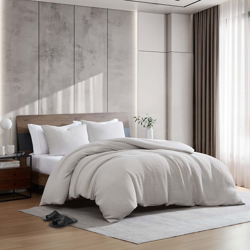 Kenneth Cole Solid Waffle Duvet Cover Set