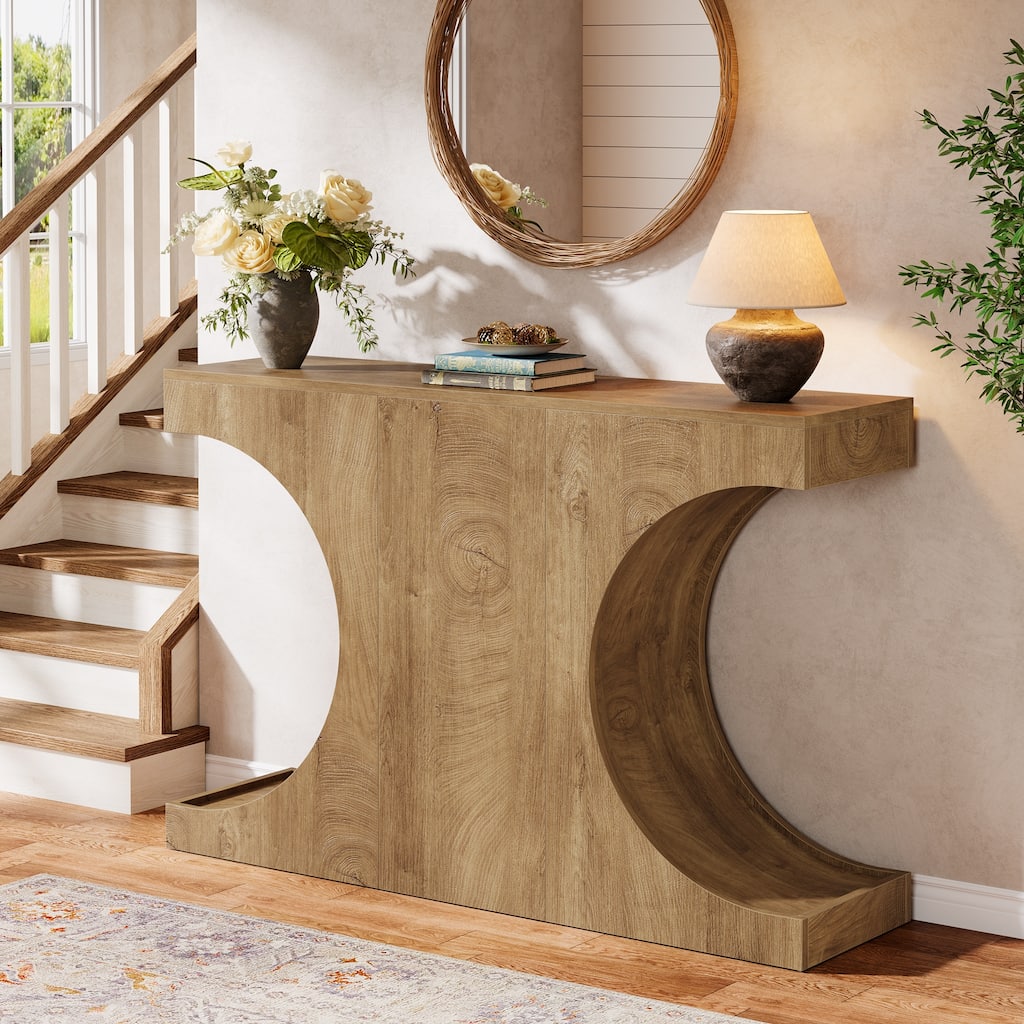 47 Inch Farmhouse Console Table, Entryway Table with Unique Geometric Base - 11.81" D x 47.2" W x 31.5" H