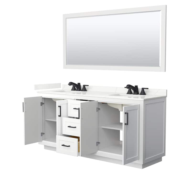 Miranda 72-inch Double Vanity, Quartz Top, 70-inch Mirror