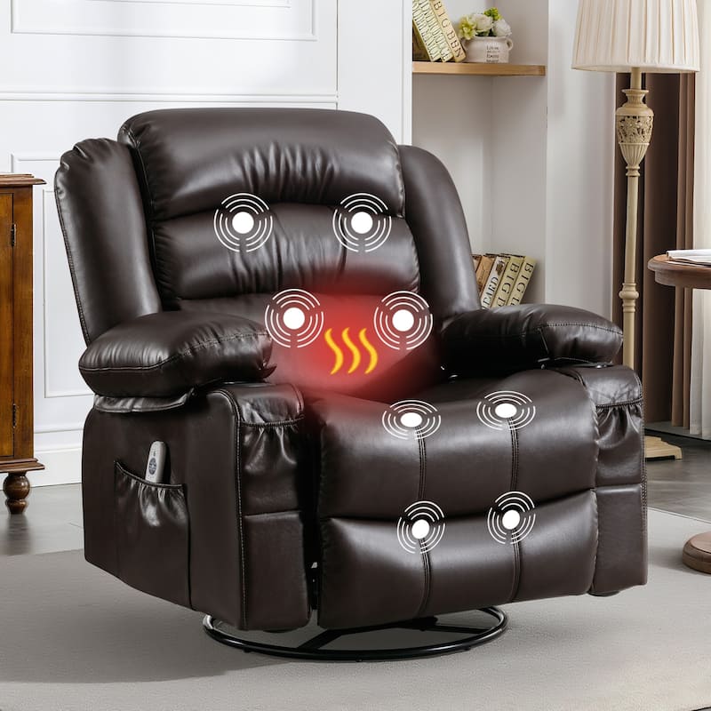 Massage Swivel Rocker Recliner Chair with Heat and Vibration for Ultimate Relaxation - Brown