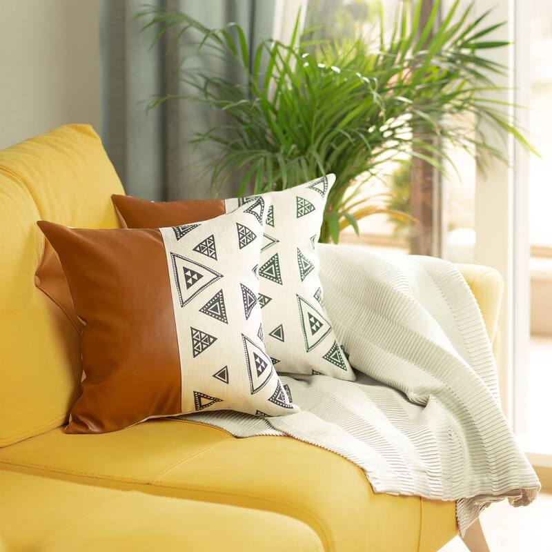 Vegan Faux Leather Throw Pillow Cover (Set of 2)