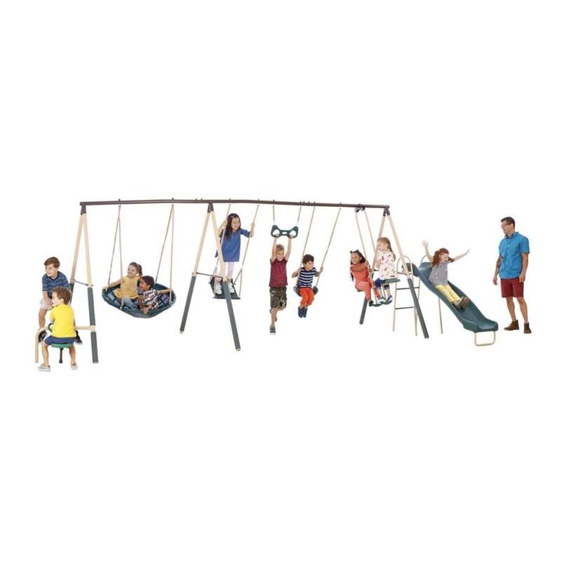 XDP Recreation Deerfield Playground Swing Set, Super Disc, Slide, Glider & Swing - 222 x 102 x 74 inches