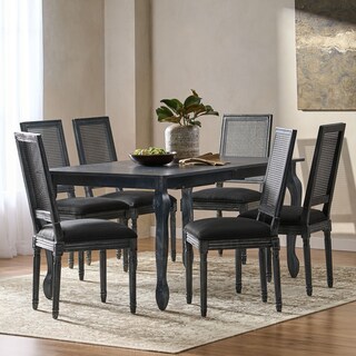 Regan Wood and Cane Upholstered Expandable 7 Piece Dining Set by Christopher Knight Home