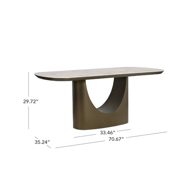 Spruce & Spring Modern Ceramic Top Dining Table with Sculptural Metal Base